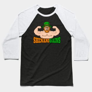 Irish Muscular Leprechaun Bodybuilder St Patricks Day Flexing Shenanigains Fitness Gym Workout Gift Baseball T-Shirt